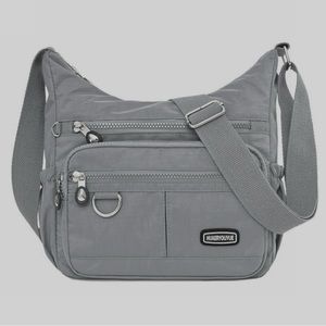 Women’s Gray Casual Hobo Shoulder Bag Waterproof Nylon W/ Multi-Pockets (New)